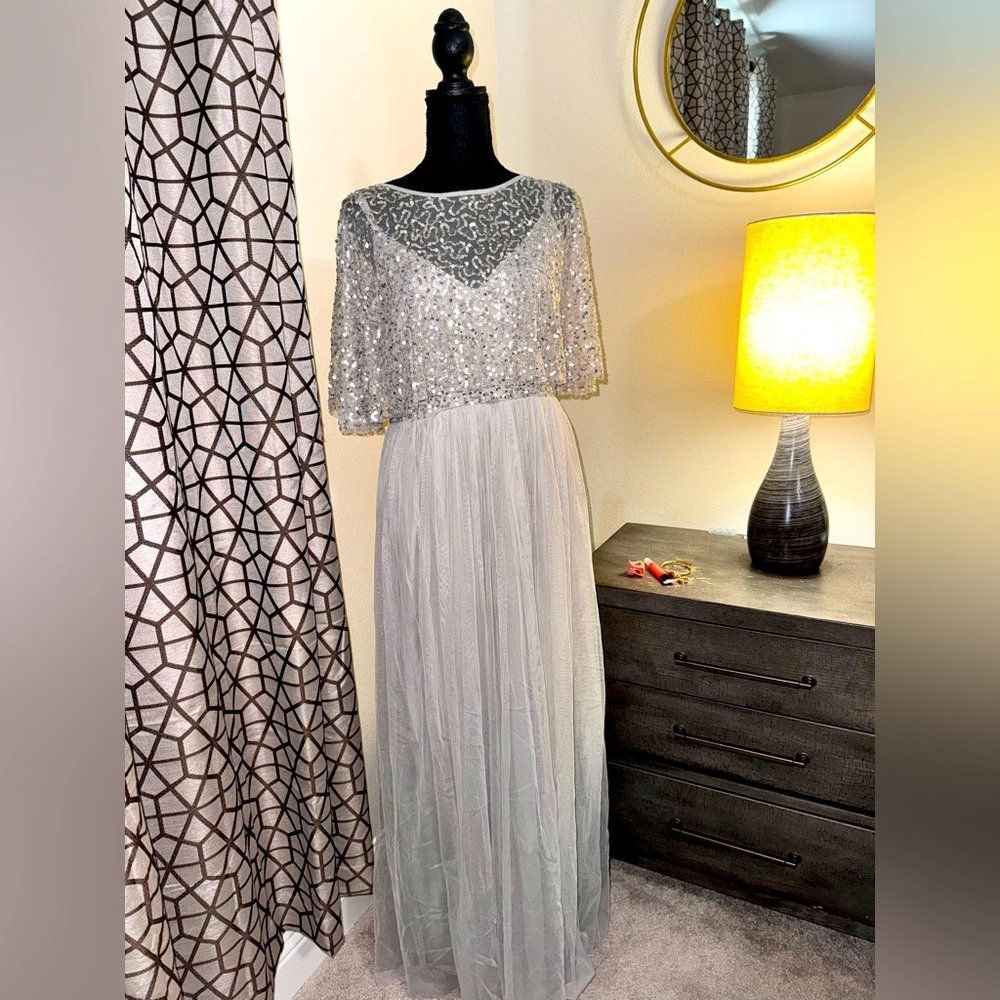 NWT Maya Deluxe Embellished Cape Maxi Dress